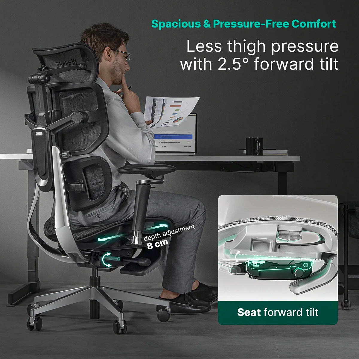 Spine Ergonomic Office Chair, Big and Tall Office Chair, Dynamic Lumbar Support, 3D Adjustable Headrest, 6D Adjustable Armrests, Swivel Computer Chair,