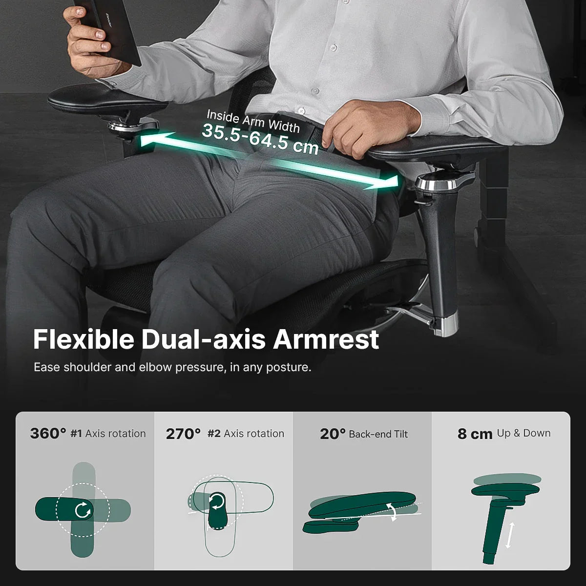 Spine Ergonomic Office Chair, Big and Tall Office Chair, Dynamic Lumbar Support, 3D Adjustable Headrest, 6D Adjustable Armrests, Swivel Computer Chair,