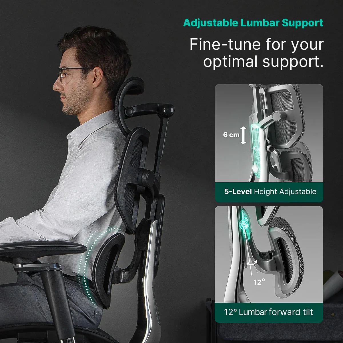 Spine Ergonomic Office Chair, Big and Tall Office Chair, Dynamic Lumbar Support, 3D Adjustable Headrest, 6D Adjustable Armrests, Swivel Computer Chair,