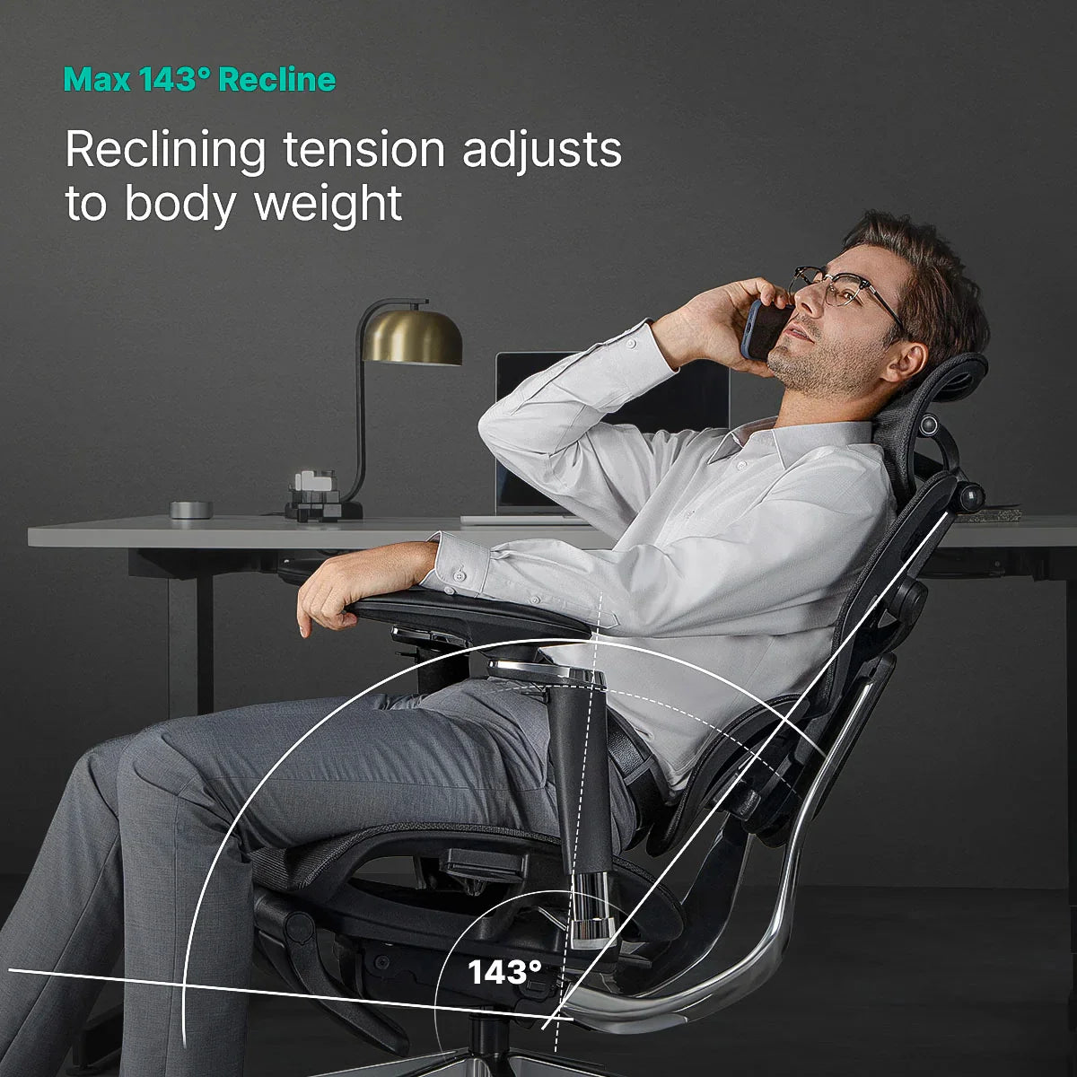 Spine Ergonomic Office Chair, Big and Tall Office Chair, Dynamic Lumbar Support, 3D Adjustable Headrest, 6D Adjustable Armrests, Swivel Computer Chair,