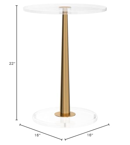 Clear Acrylic Table with Cone Metal Pole (Small, Brushed Gold) …