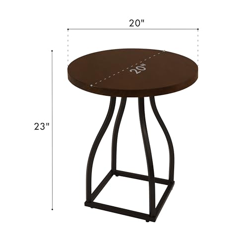 Round Accent Table with Metal Base - Brown
