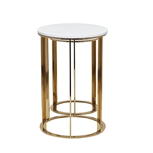 Metal Side End Accent Table End Table with Marble Top, Set of 2 Side Table 24", 20"H, Gold
