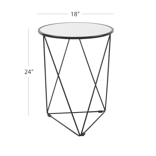 Metal Accent Table Triangle Base Round Mirror Top, Black, 18D x 18W x 24H