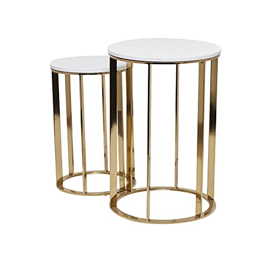 Metal Side End Accent Table End Table with Marble Top, Set of 2 Side Table 24", 20"H, Gold