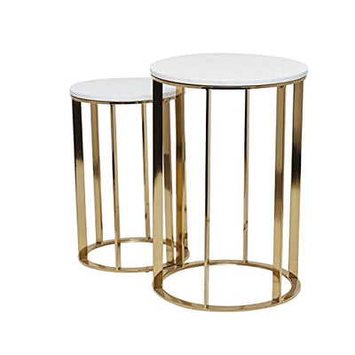Metal Side End Accent Table End Table with Marble Top, Set of 2 Side Table 24