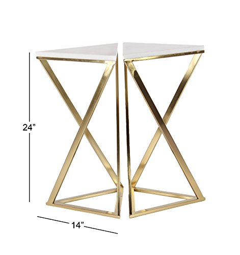 Metal Side End Accent Table End Table with Marble Top, Set of 2 Side Table 14"W, 24"H, Gold