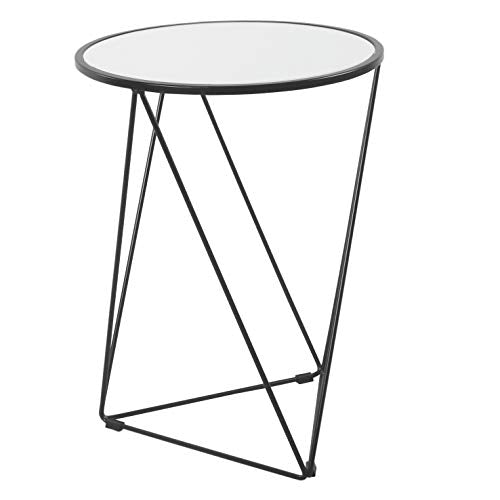 Metal Accent Table Triangle Base Round Mirror Top, Black, 18D x 18W x 24H