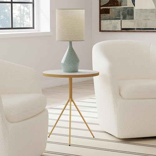 Marble Top End/Side Round Table with Gold Base