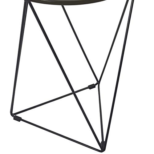Metal Accent Table Triangle Base Round Mirror Top, Black, 18D x 18W x 24H