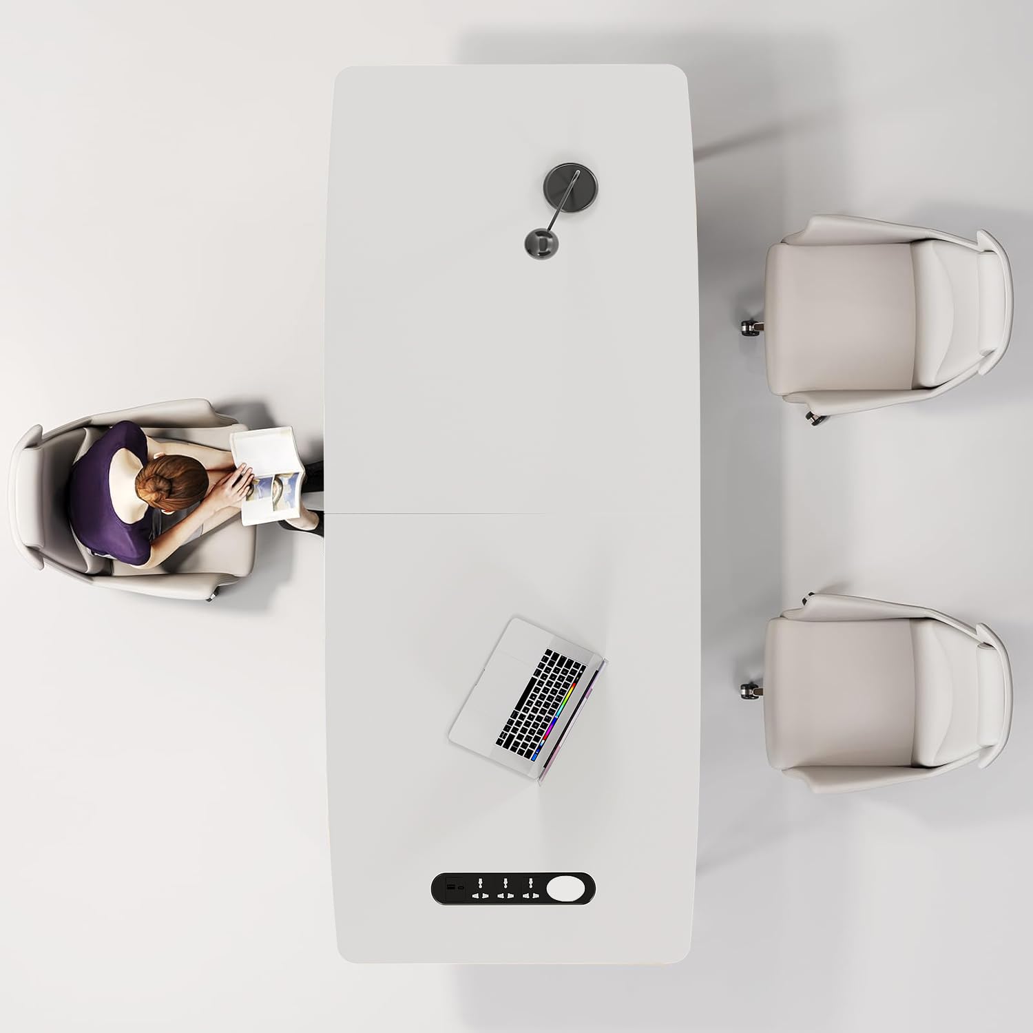 Writing Computer Desk, 60-Inch Large Executive Desk Office Workstation with Chrome-Plated Legs and Built-in Power Outlet, Writing Table Business Furniture, Modern Minimalist Style for Home Office