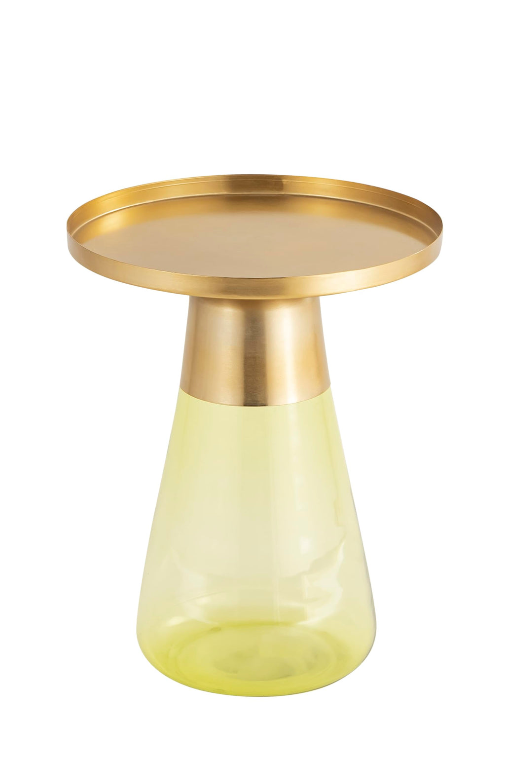 Modern Cylindrical Side Table with Glass Base and Sturdy Gold Metal Top, Round End Table with Tempered Glass, Accent Table, Drink Table, for Living Room & Bedroom, Green,Assembled