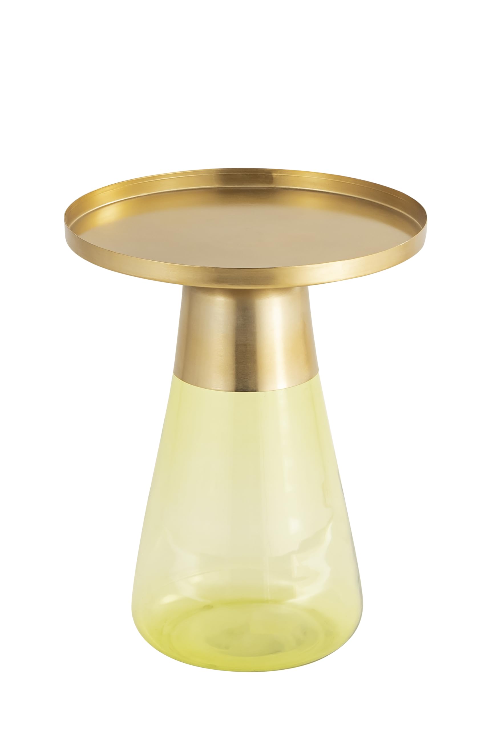 Modern Cylindrical Side Table with Glass Base and Sturdy Gold Metal Top, Round End Table with Tempered Glass, Accent Table, Drink Table, for Living Room & Bedroom, Green,Assembled