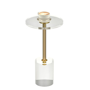 Clear Acrylic End Table, Modern Minimalist Round Side Table with Solid Base for Living Room, Bedroom, and Office, 12x12 inch, Easy Assembly, Transparent Design, Brushed Brass Metal Accent