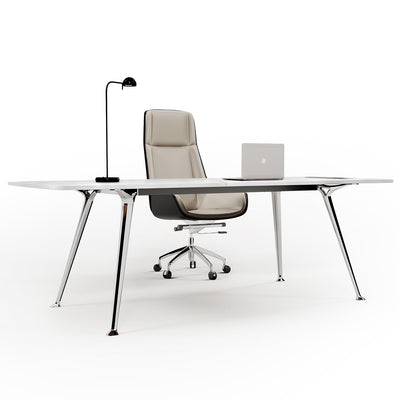 Writing Computer Desk, 60-Inch Large Executive Desk Office Workstation with Chrome-Plated Legs and Built-in Power Outlet, Writing Table Business Furniture, Modern Minimalist Style for Home Office