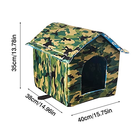 Cat Houses for Outdoor Cats, Feral Cats Dogs House, Weatherproof Warm and Insulated Cat House with Transparent Curtain Pet House, Stray Cats Shelter (Camouflage Green, Medium-Houses)