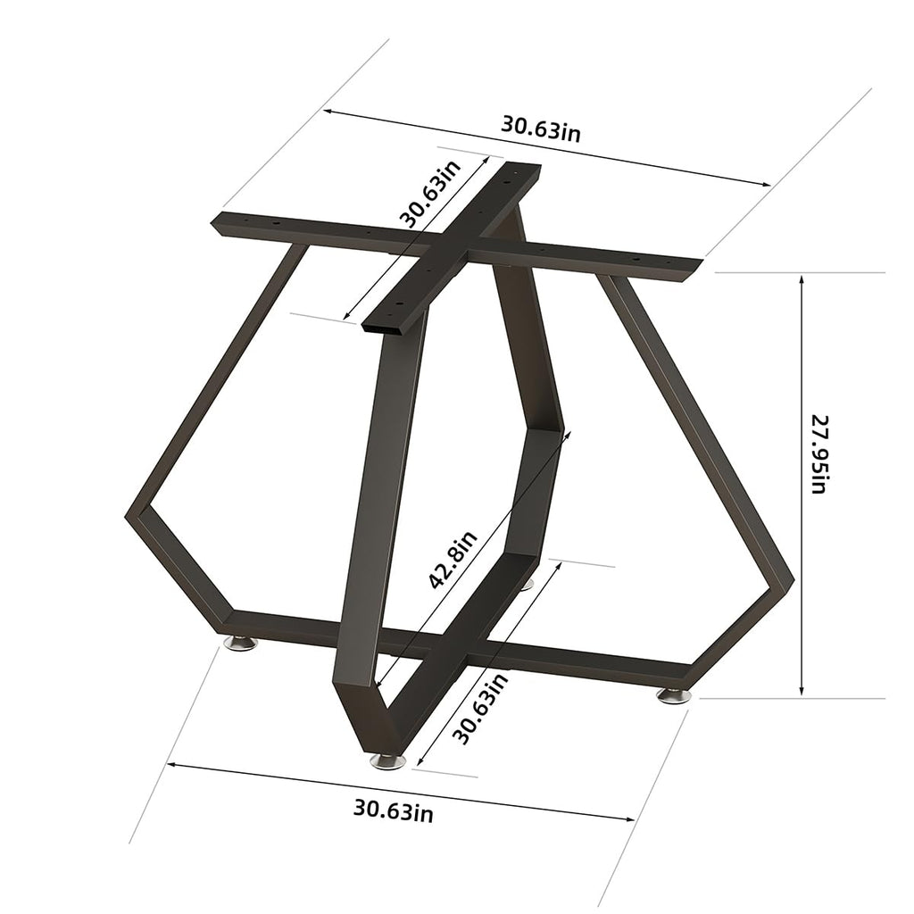 28 Inch Dinning Table Legs,Metal Diamond Shape Coffee Table Base with Suction Cups, Heavy Duty Desk Base for Marble,Glass,Wood Top,DIY Furniture Legs for Home,Kitchen (Black)