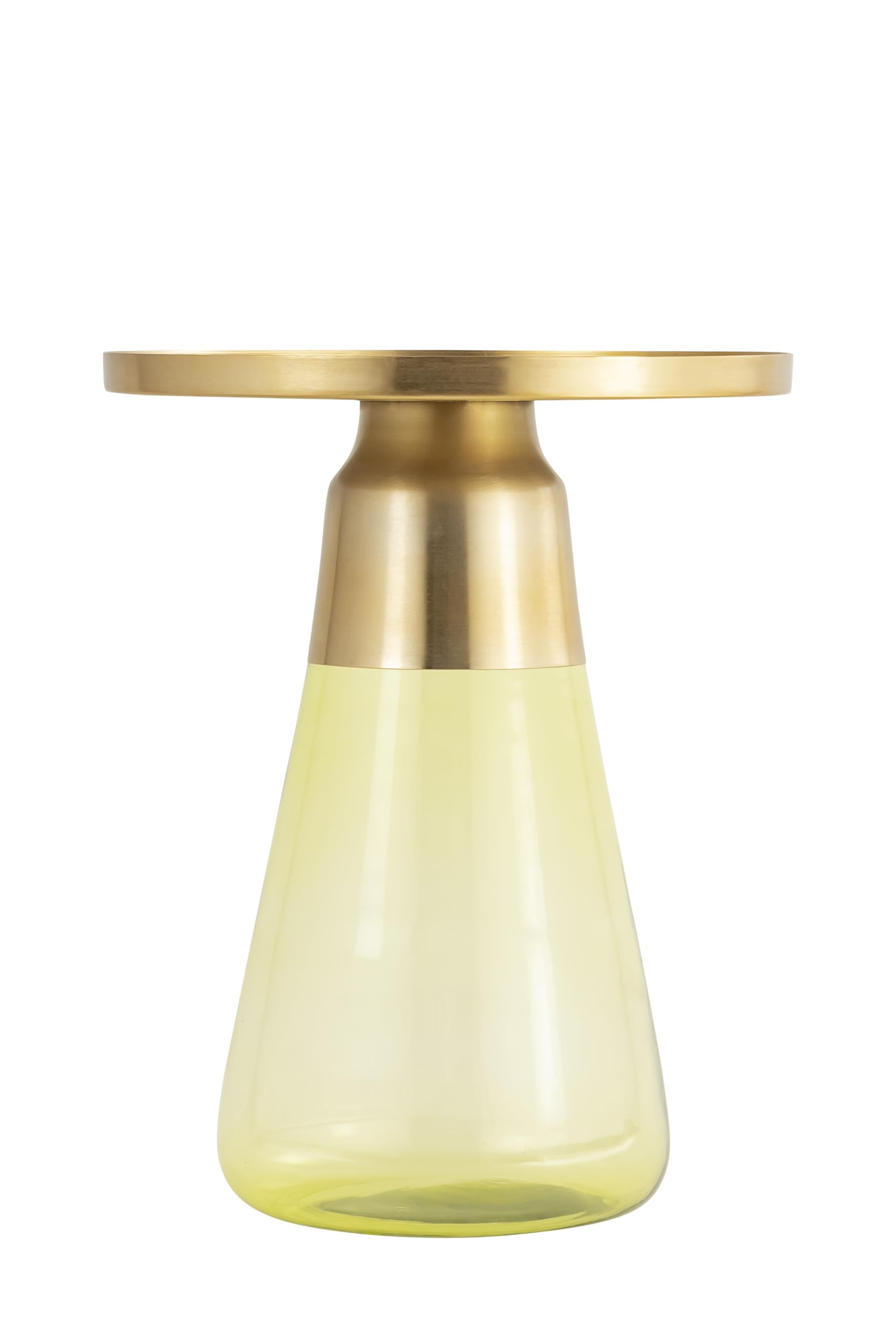 Modern Cylindrical Side Table with Glass Base and Sturdy Gold Metal Top, Round End Table with Tempered Glass, Accent Table, Drink Table, for Living Room & Bedroom, Green,Assembled