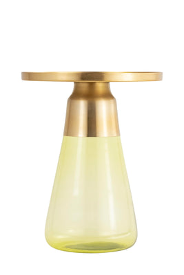 Modern Cylindrical Side Table with Glass Base and Sturdy Gold Metal Top, Round End Table with Tempered Glass, Accent Table, Drink Table, for Living Room & Bedroom, Green,Assembled