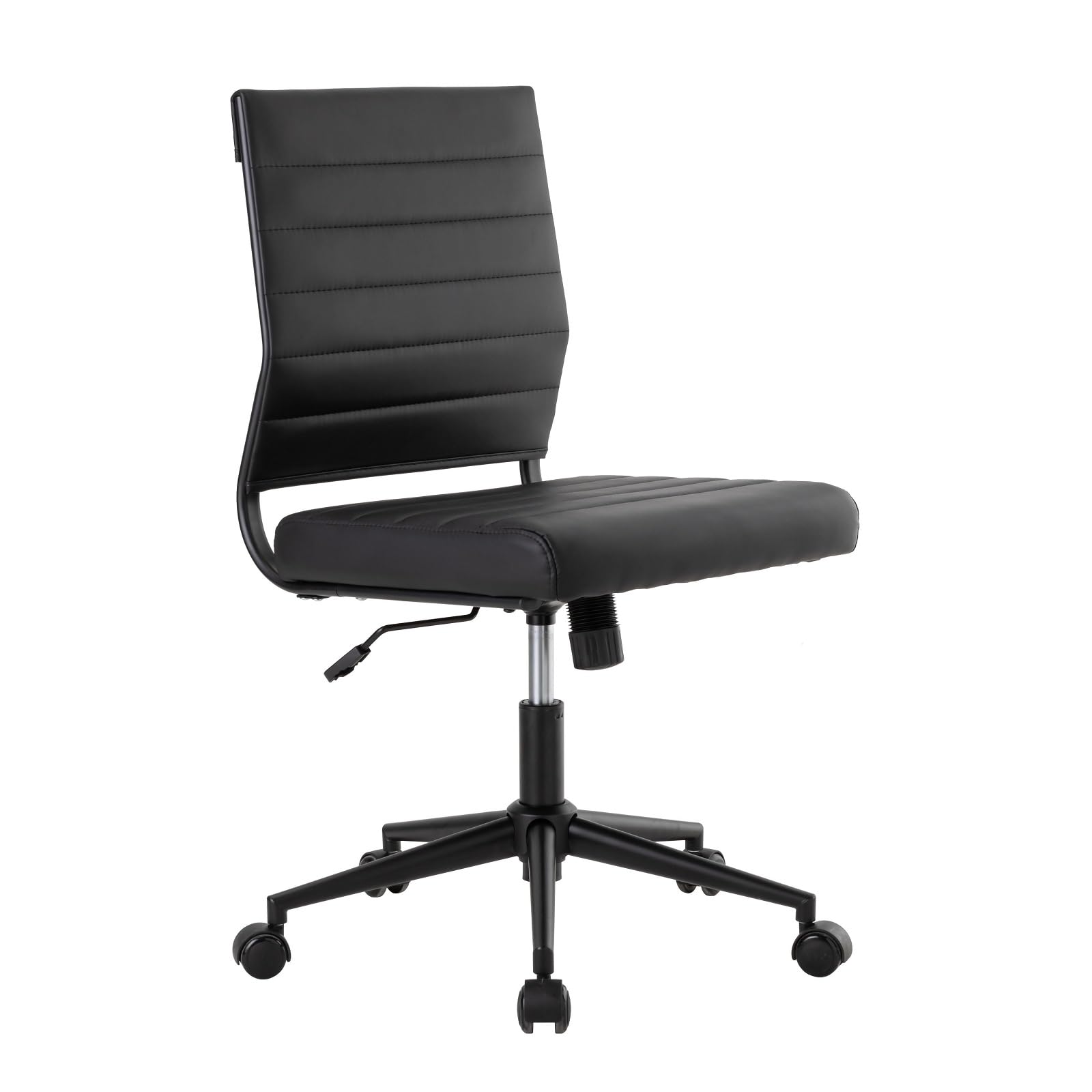 Office Desk Chair No Arms, Mid Back Ergonomic Swivel Black Armless Conference Room Chairs, Adjustable Height PU Leather Home Desk Chair, Modern Small Rolling Computer Task Chair