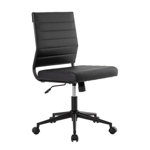 Office Desk Chair No Arms, Mid Back Ergonomic Swivel Black Armless Conference Room Chairs, Adjustable Height PU Leather Home Desk Chair, Modern Small Rolling Computer Task Chair