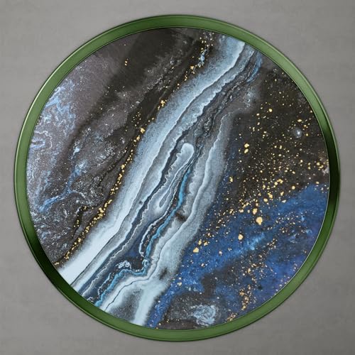 Modern 24" Tall Round End Table with Decorated Tabletop and Iron Metal Base, Accent Furniture, Elegant Pedestal Stand for Living Room, Home Office, Chrome Green