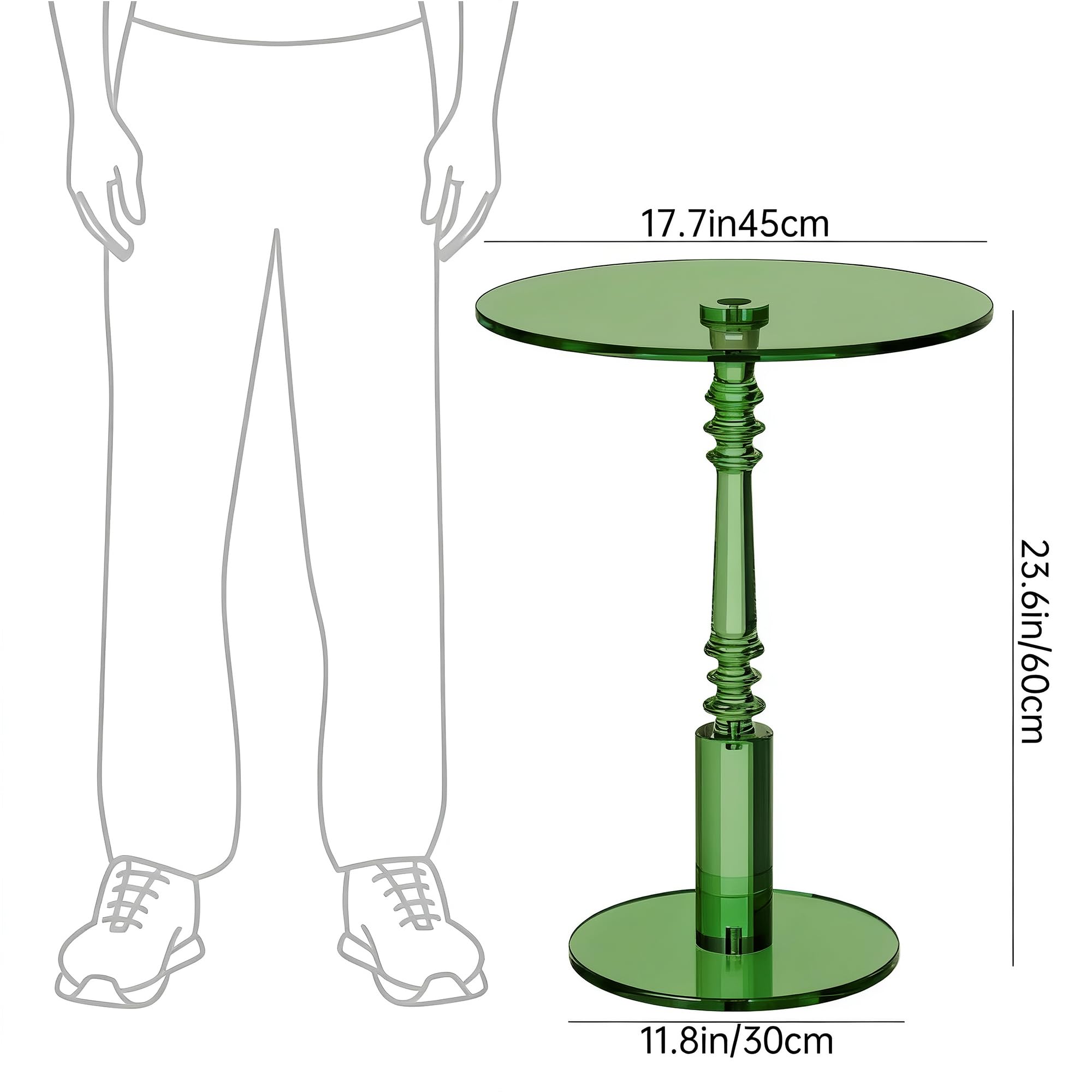 Modern Acrylic Side Table, Round Clear End Table for Living Room,Bedroom Lobby and Office Easy Assembly (Green, Large)