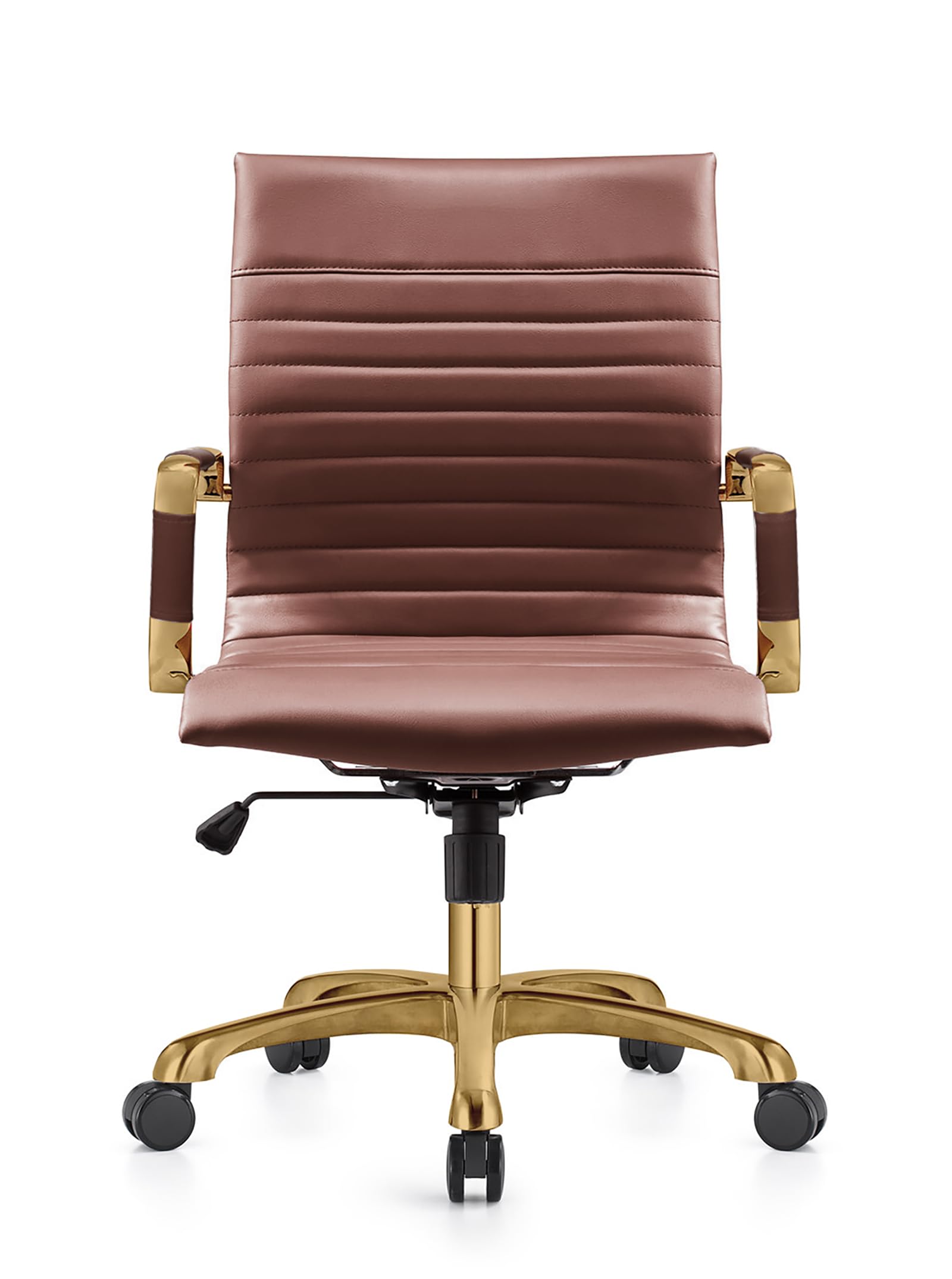 Modern Ergonomic Executive Office Chair, High-Back Leather Conference Desk Chair with Adjustable Height, Tilt Control, 360° Swivel & Gold Frame for Home Office