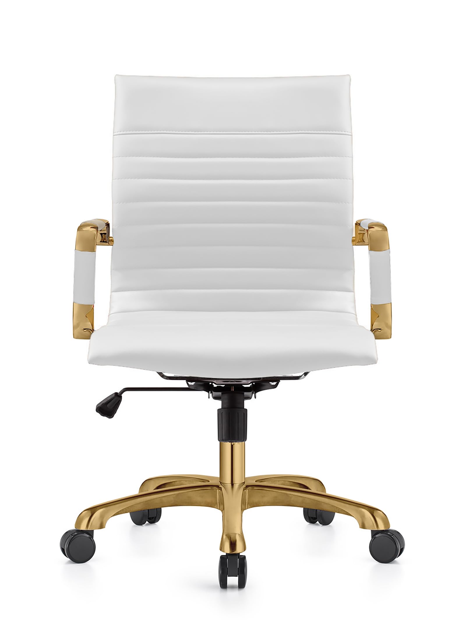 Modern Ergonomic Executive Office Chair, High-Back Leather Conference Desk Chair with Adjustable Height, Tilt Control, 360° Swivel & Gold Frame for Home Office