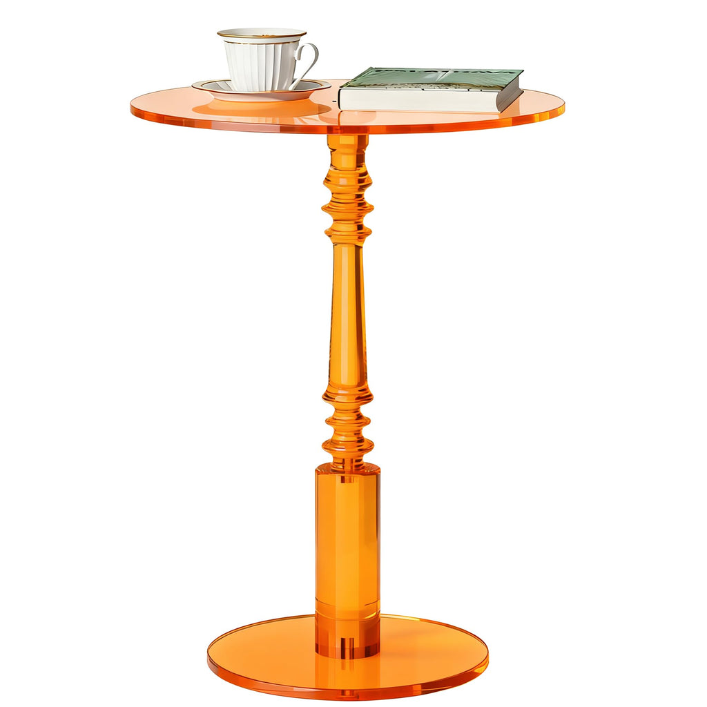 Modern Acrylic Side Table, Round Clear End Table for Living Room,Bedroom Lobby and Office Easy Assembly (Orange, Large)