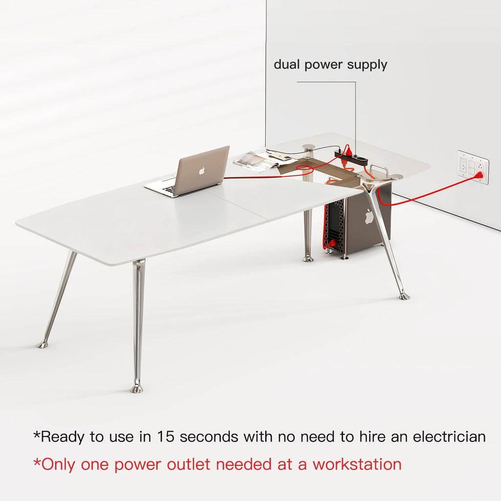 Writing Computer Desk, 60-Inch Large Executive Desk Office Workstation with Chrome-Plated Legs and Built-in Power Outlet, Writing Table Business Furniture, Modern Minimalist Style for Home Office