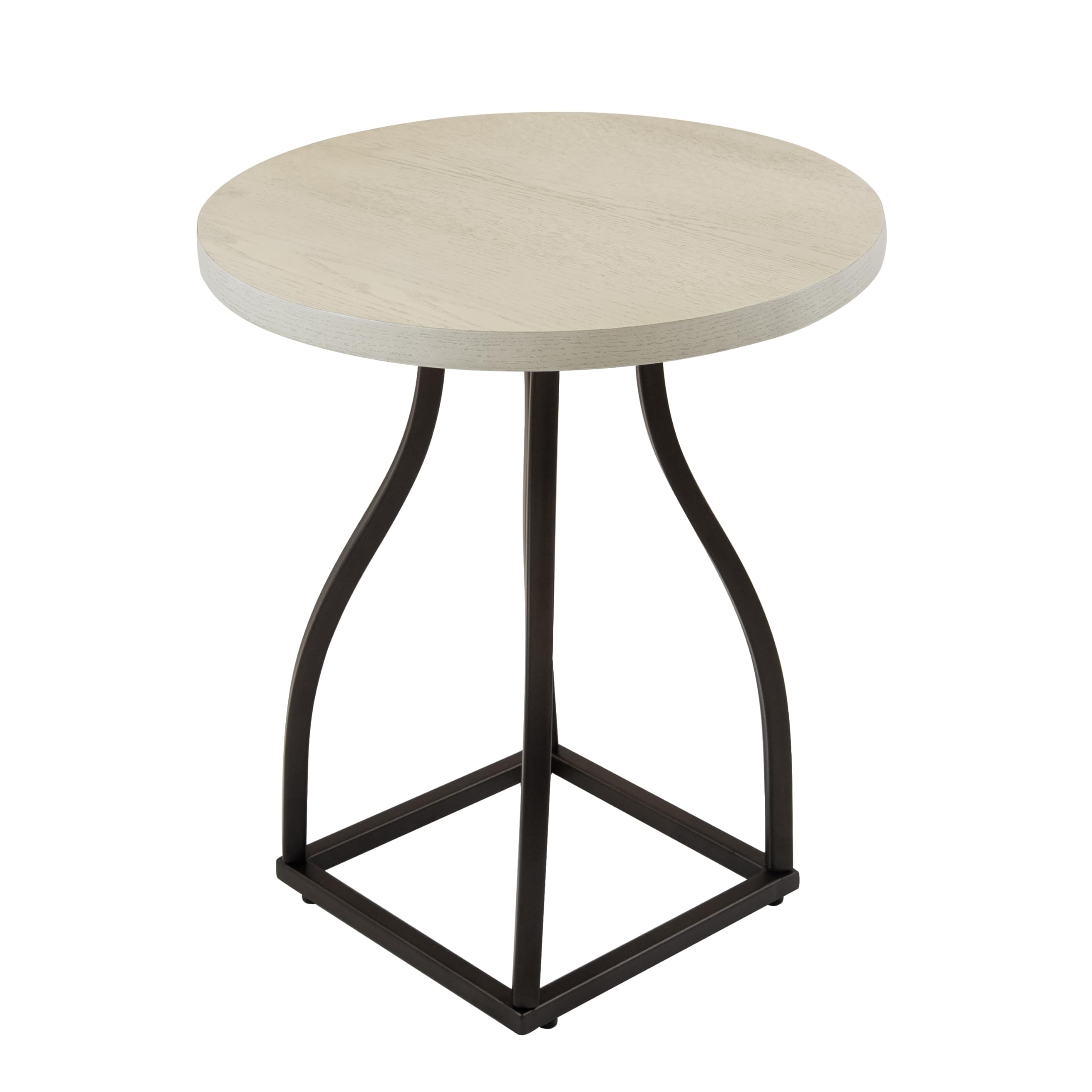 Round Accent Table with Metal Base - White Wash
