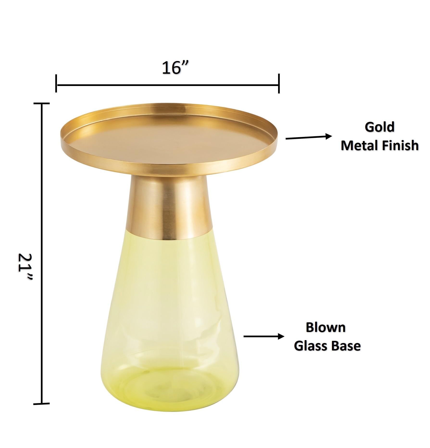 Modern Cylindrical Side Table with Glass Base and Sturdy Gold Metal Top, Round End Table with Tempered Glass, Accent Table, Drink Table, for Living Room & Bedroom, Green,Assembled