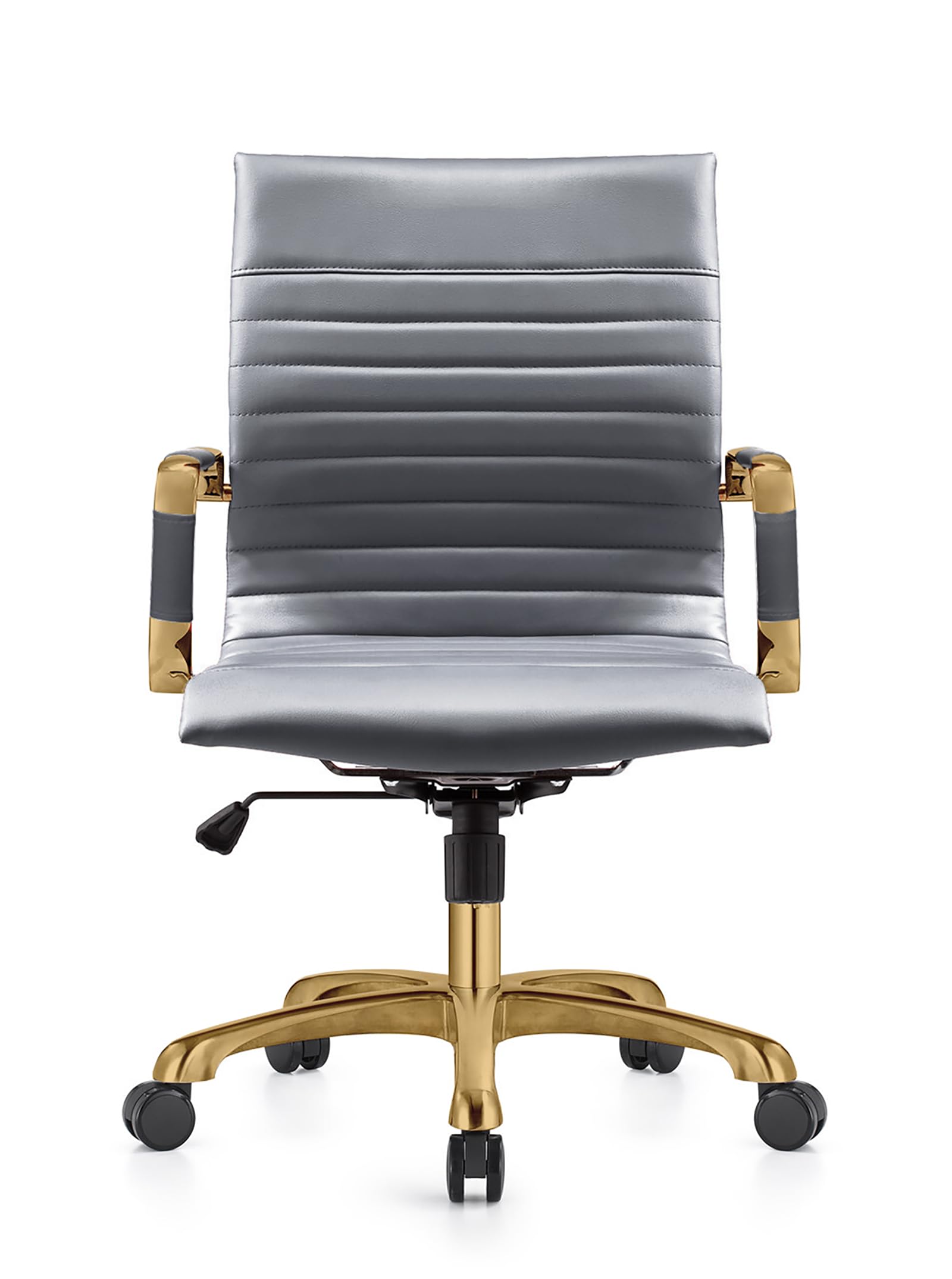 Modern Ergonomic Executive Office Chair, High-Back Leather Conference Desk Chair with Adjustable Height, Tilt Control, 360° Swivel & Gold Frame for Home Office