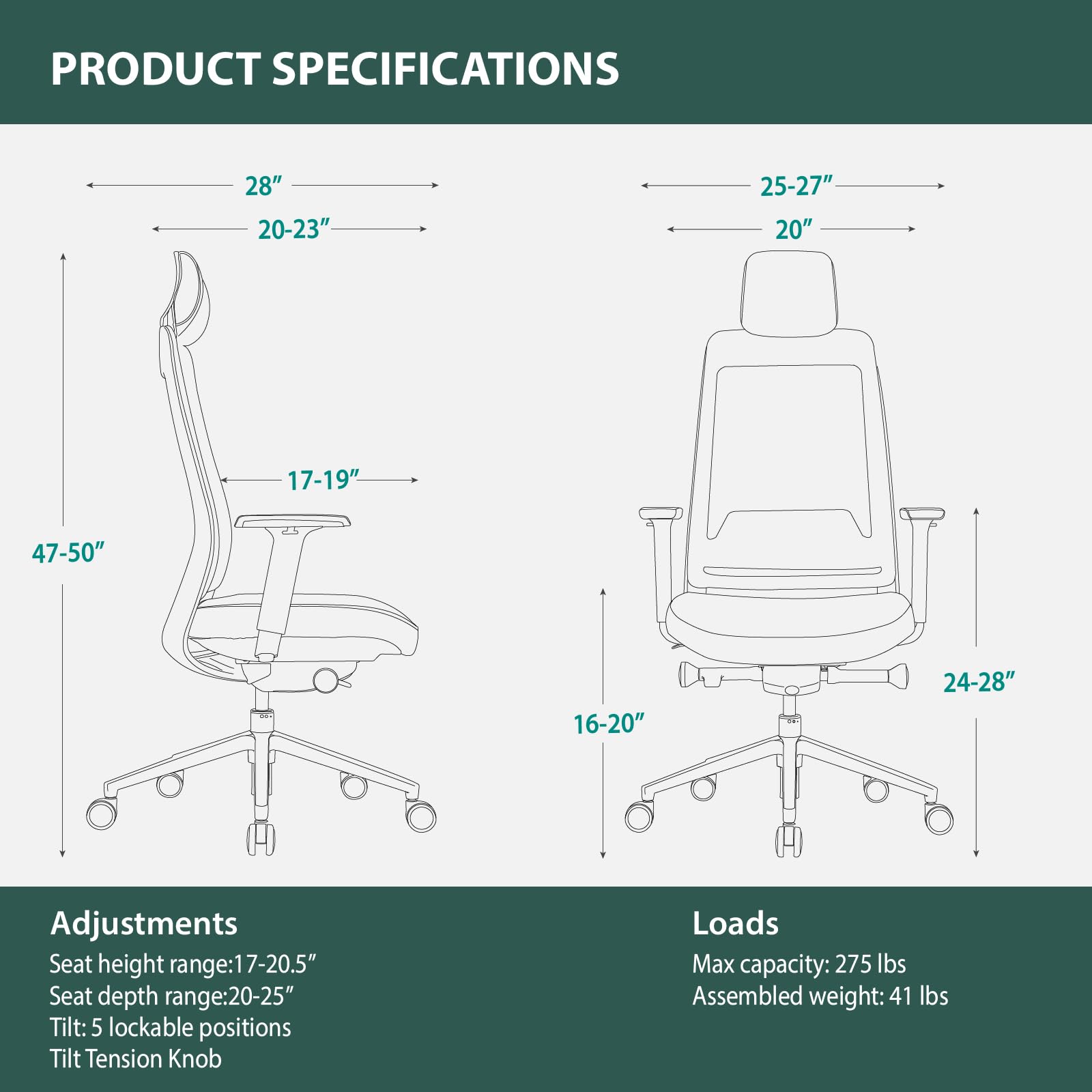 Ergonomic Mesh Office Chair with Headrest, High Back Executive Chair, 4D Adjustable Armrests, Adjustable Lumbar Support, Sliding Seat & Multi-Position Tilt Lock, Aluminum Base – Black