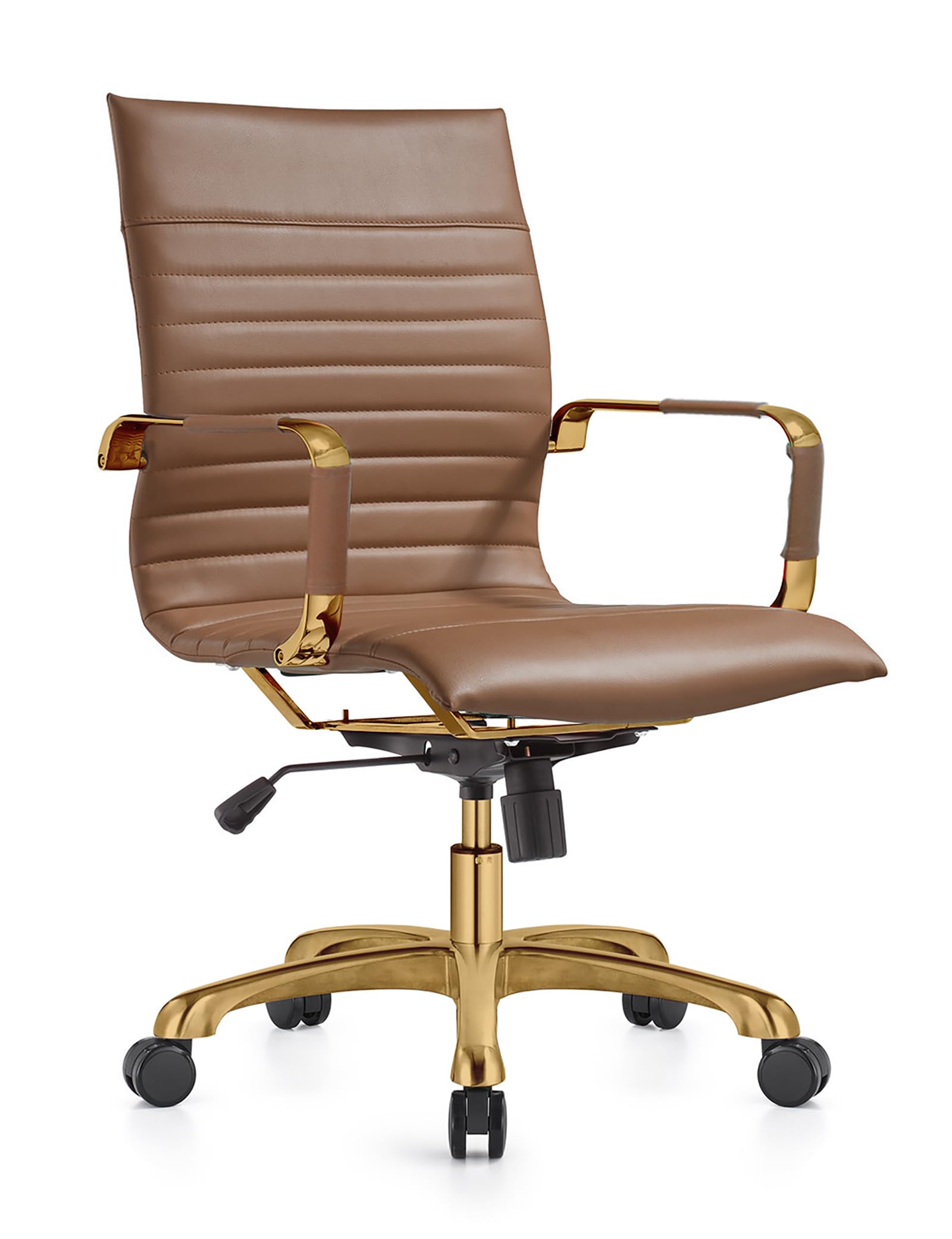 Modern Ergonomic Executive Office Chair, High-Back Leather Conference Desk Chair with Adjustable Height, Tilt Control, 360° Swivel & Gold Frame for Home Office