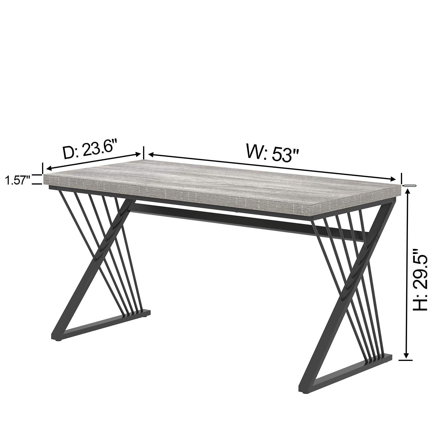 Modern Desk, Rustic Wood and Metal Computer Desk for Home Office, Simple Study Writing Gaming Table for Bedroom Living Room, Light Grey, 53 Inch