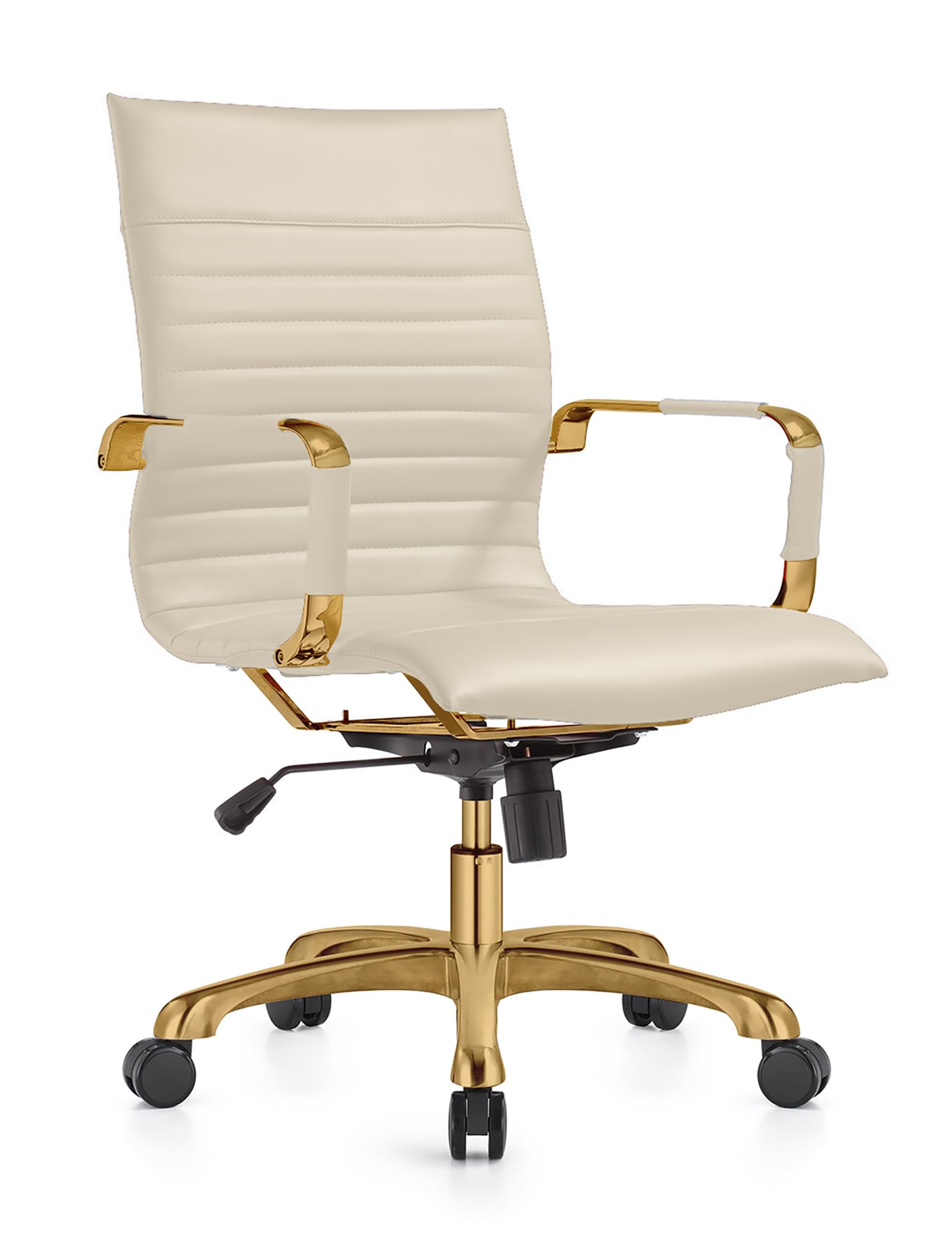 Modern Ergonomic Executive Office Chair, High-Back Leather Conference Desk Chair with Adjustable Height, Tilt Control, 360° Swivel & Gold Frame for Home Office