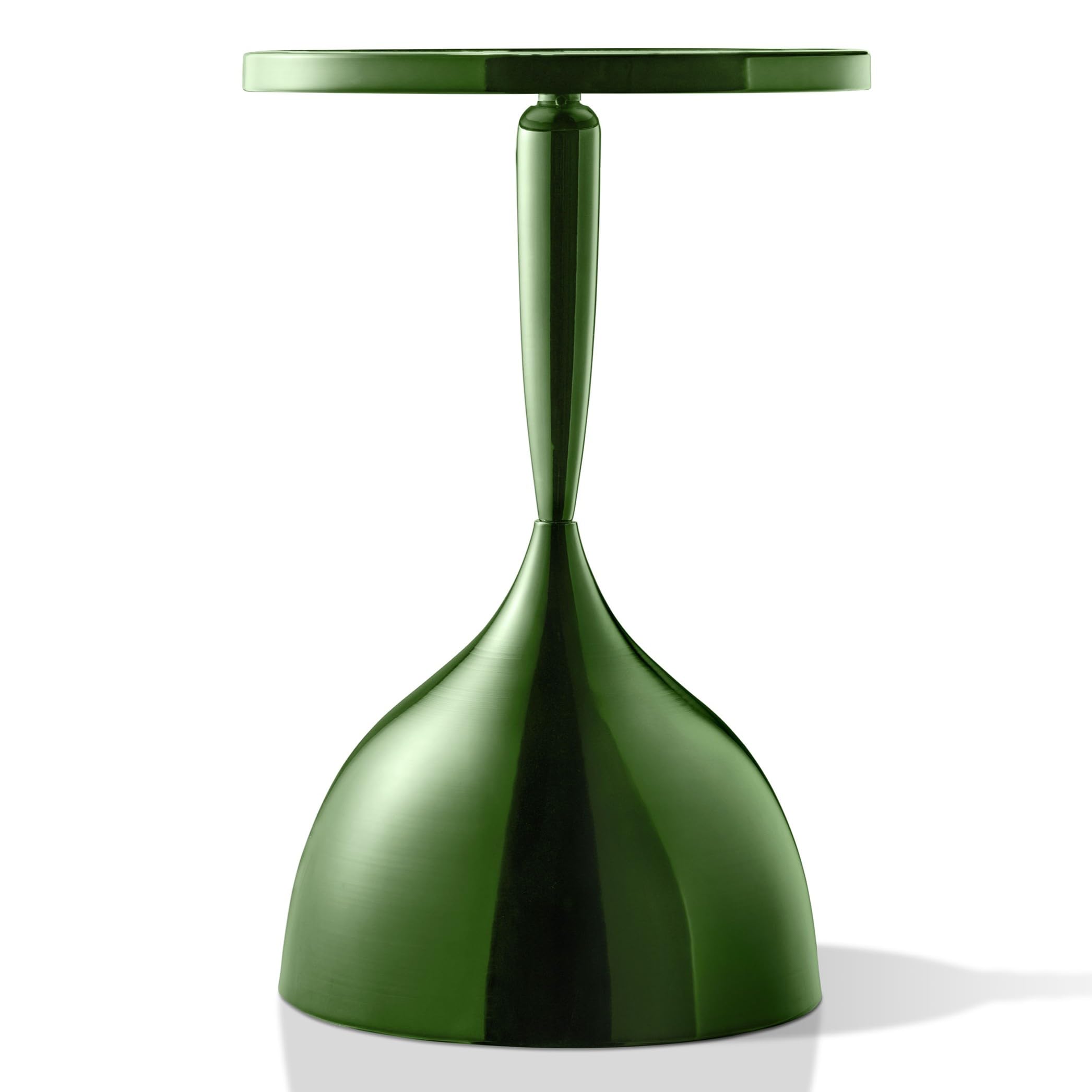 Modern 24" Tall Round End Table with Decorated Tabletop and Iron Metal Base, Accent Furniture, Elegant Pedestal Stand for Living Room, Home Office, Chrome Green