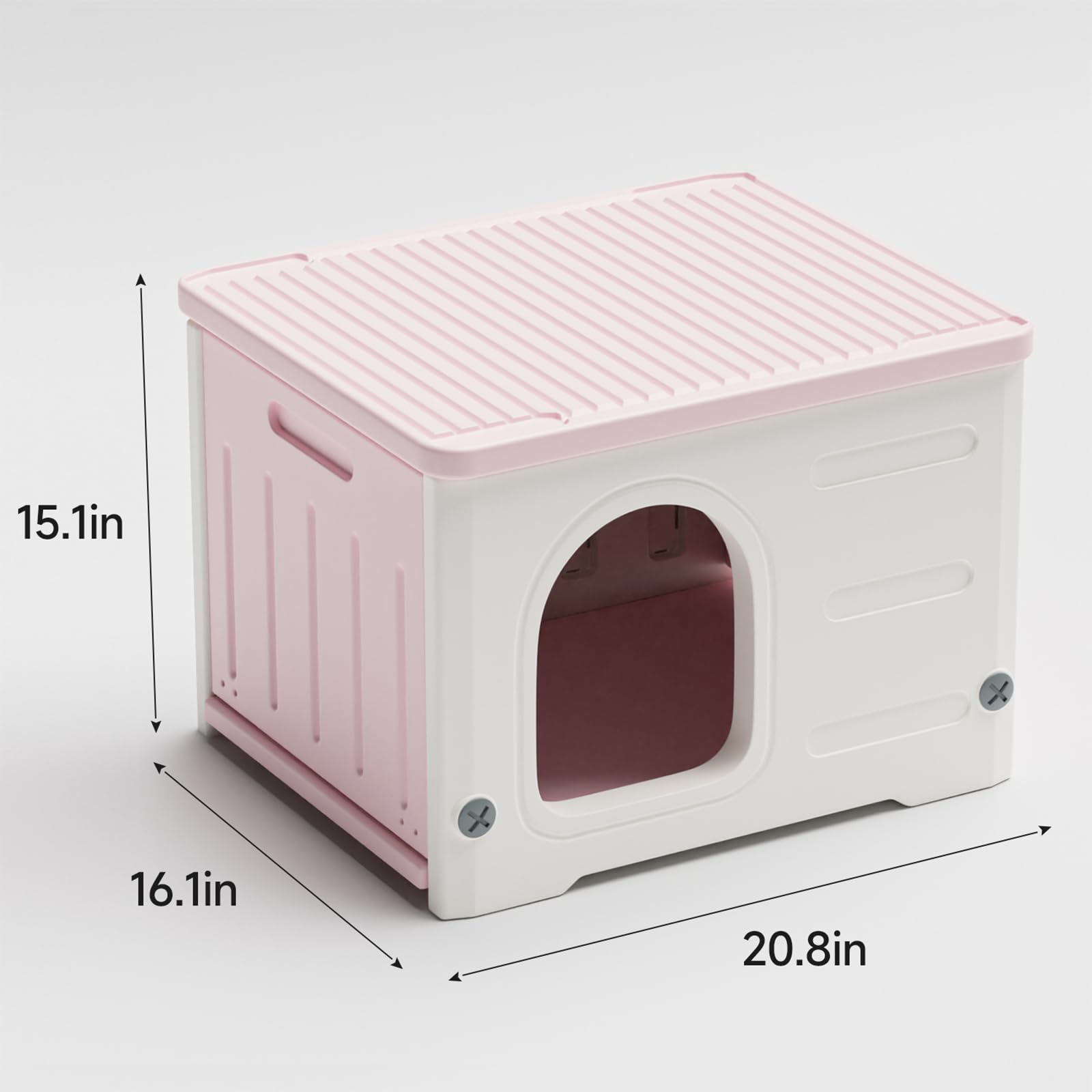 Plastic Cat House for Outdoor Indoor Use, Stackable Feral Cat Shelter Indoor Cat House Weatherproof Waterproof Elevated (Pink)