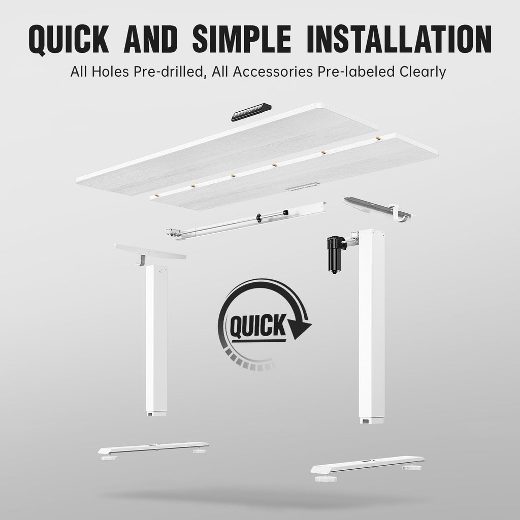 63x27.6 Inch Large Electric Standing Desk, Heights Adjustable,Sit to Stand Up, Work Home Office Computer Table for Walking Pad, Gifts for Dad, Wooden Desktop Desks, White