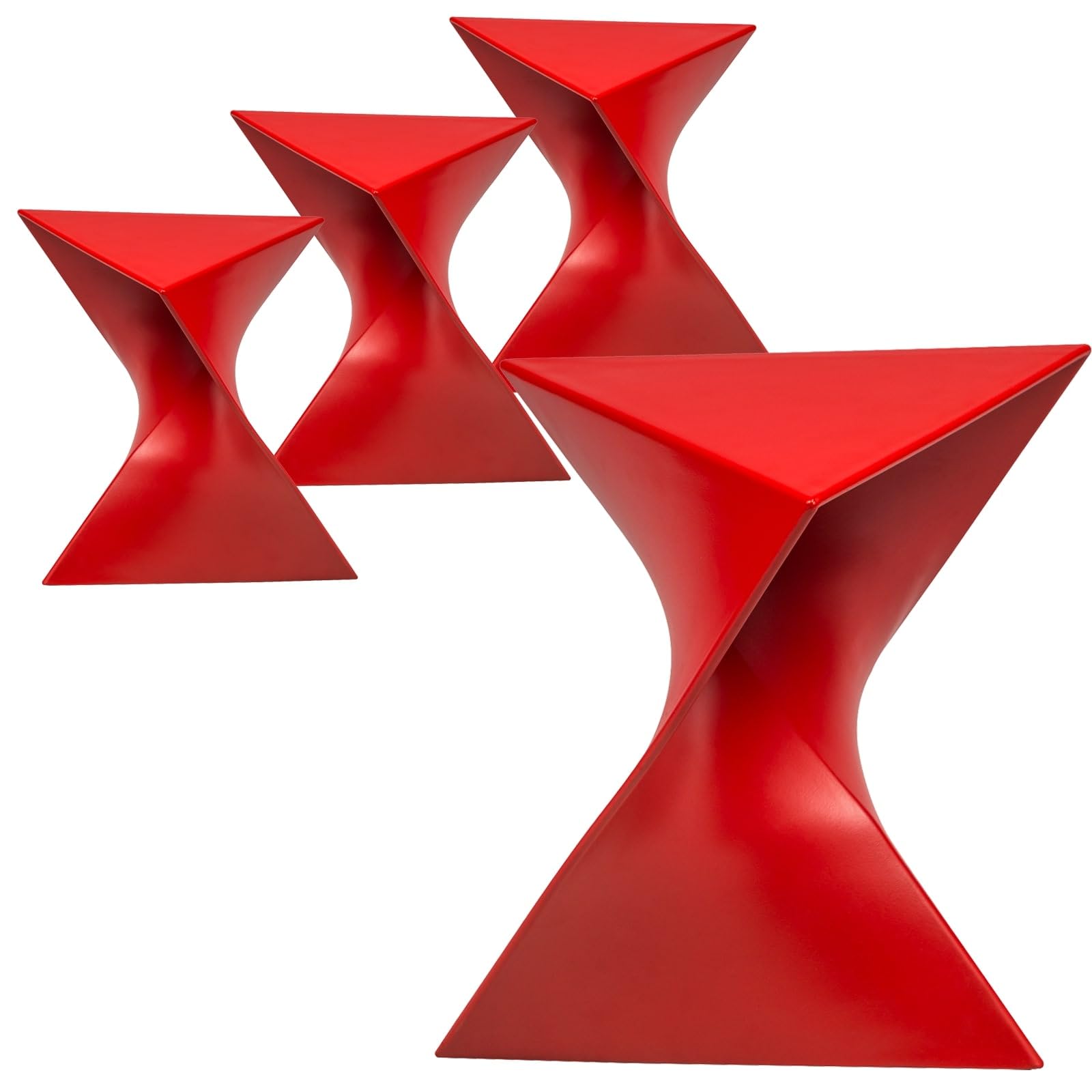 15.75" Triangular Side Table, Stackable Plastic Accent End Table for Indoor & Outdoor Use, Weather-Resistant Modern Patio & Living Room Table, Set of 4, Red