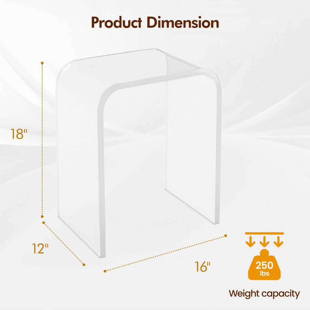 Acrylic End Table Set of 2, Clear Lucite Coffee Table with Waterfall Edges, Contemporary Square Nightstand and Side Table for Small Living Room, Bathroom, Bedroom and Office