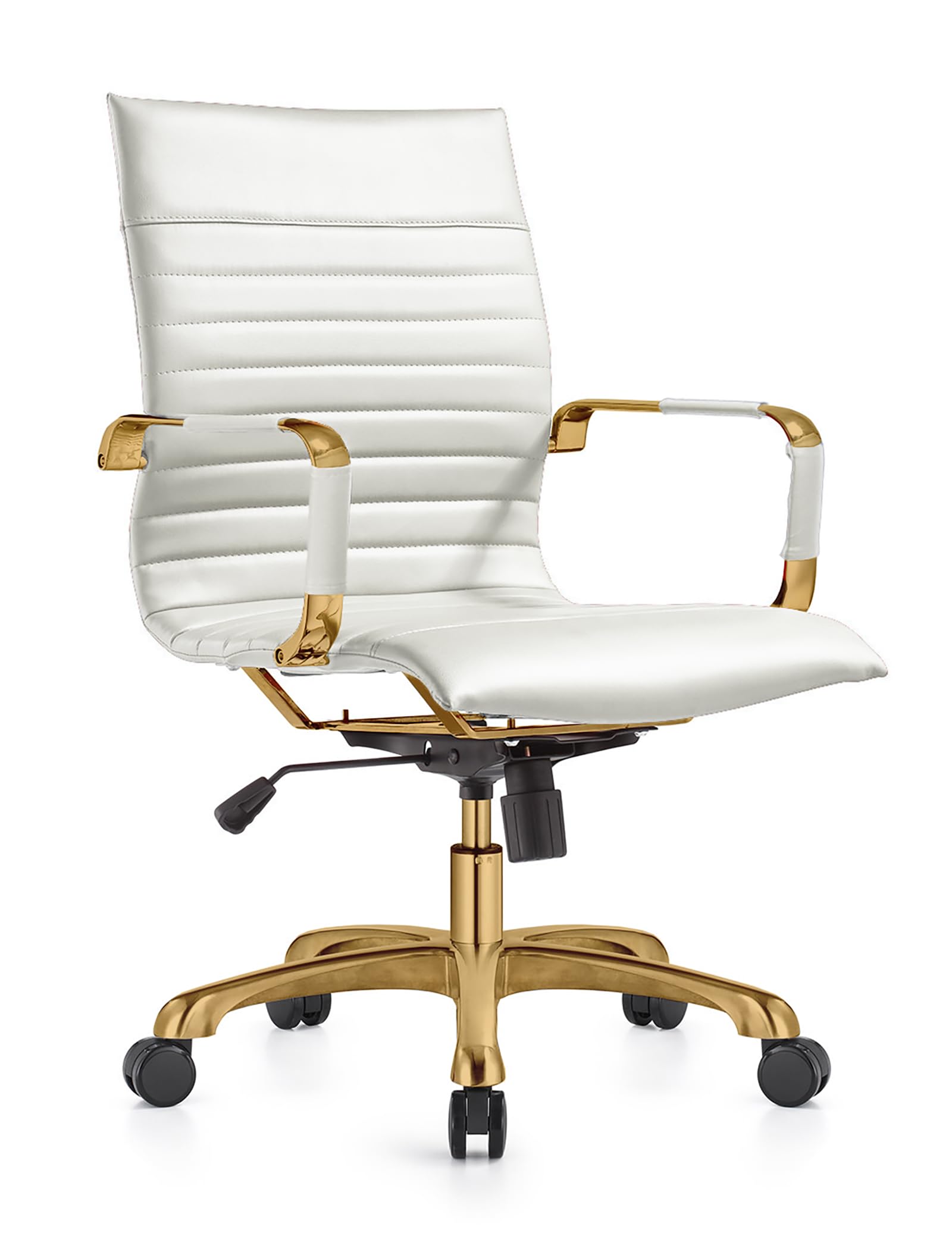 Modern Ergonomic Executive Office Chair, High-Back Leather Conference Desk Chair with Adjustable Height, Tilt Control, 360° Swivel & Gold Frame for Home Office
