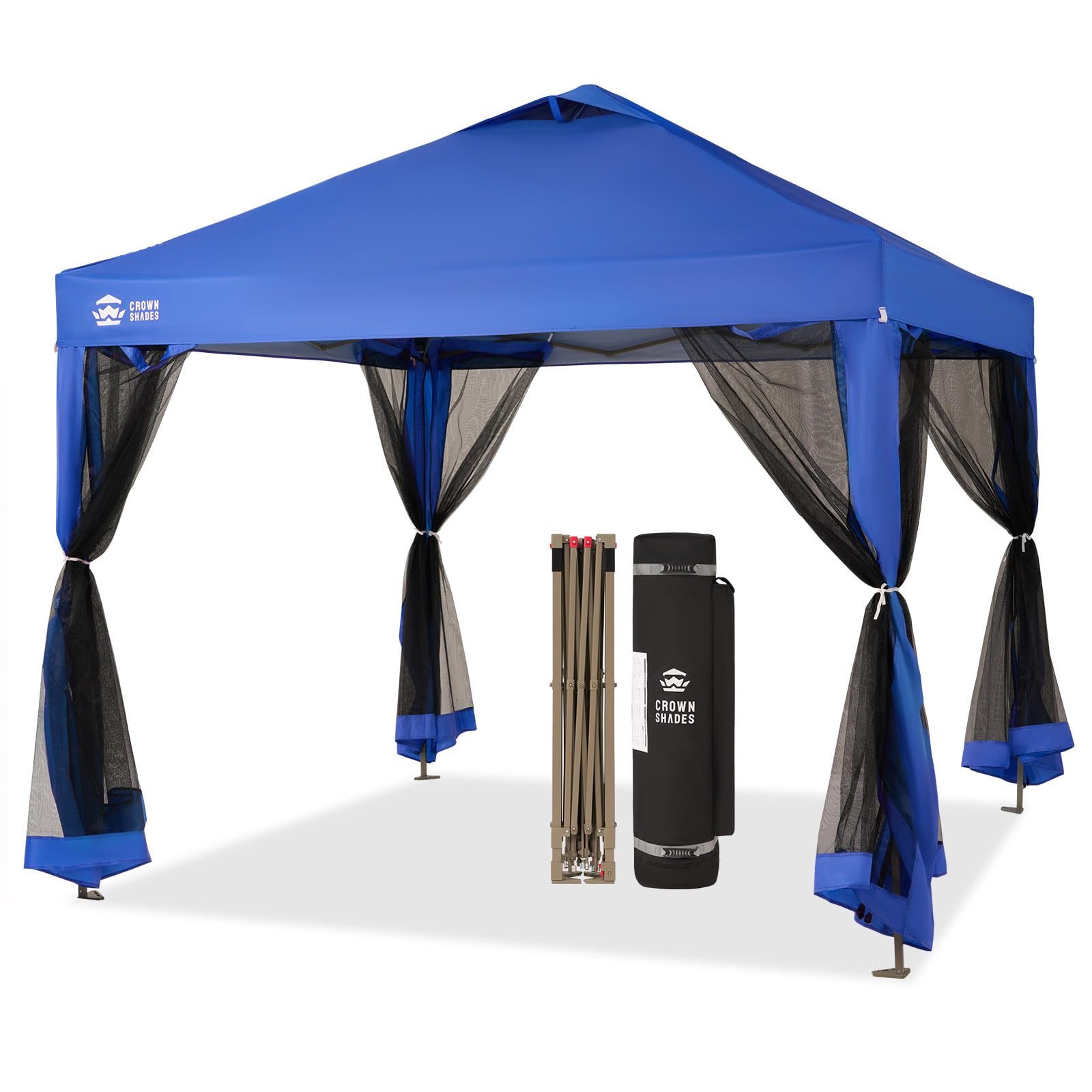 10x10 Pop Up Gazebo Canopy with Mosquito Netting, Instant Screen Tent with Wheeled Carry Bag & Sandbags,Easy Set Up Outdoor Canopy for Patio,Backyard,Camping & Events,Blue