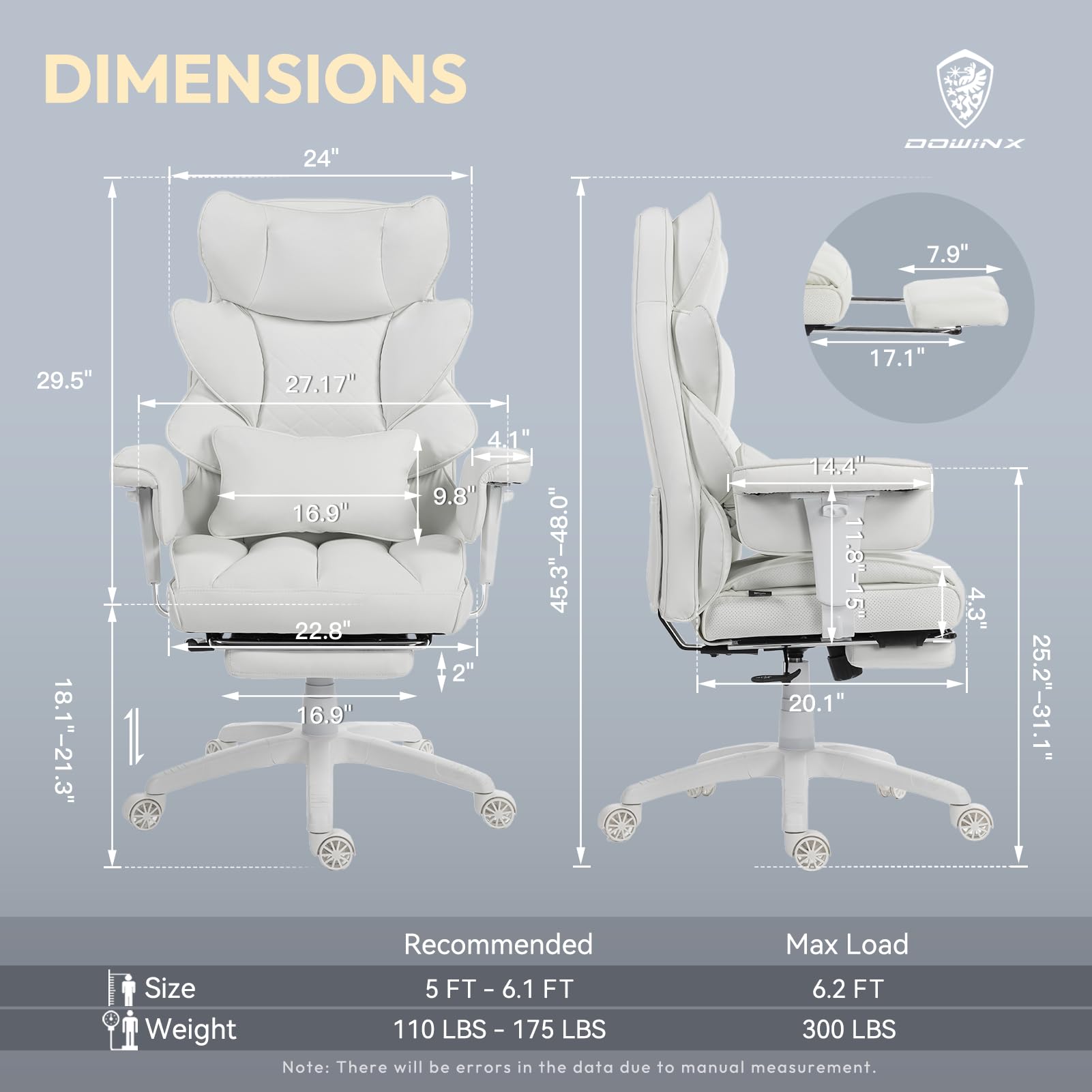 Big and Tall Office Chair with Pocket Spring Cushion, High Back Computer Gaming Chairs with Adjustable Armrests and Lumbar Support,Executive Desk Chairs with Footrest(PU Leather,White)
