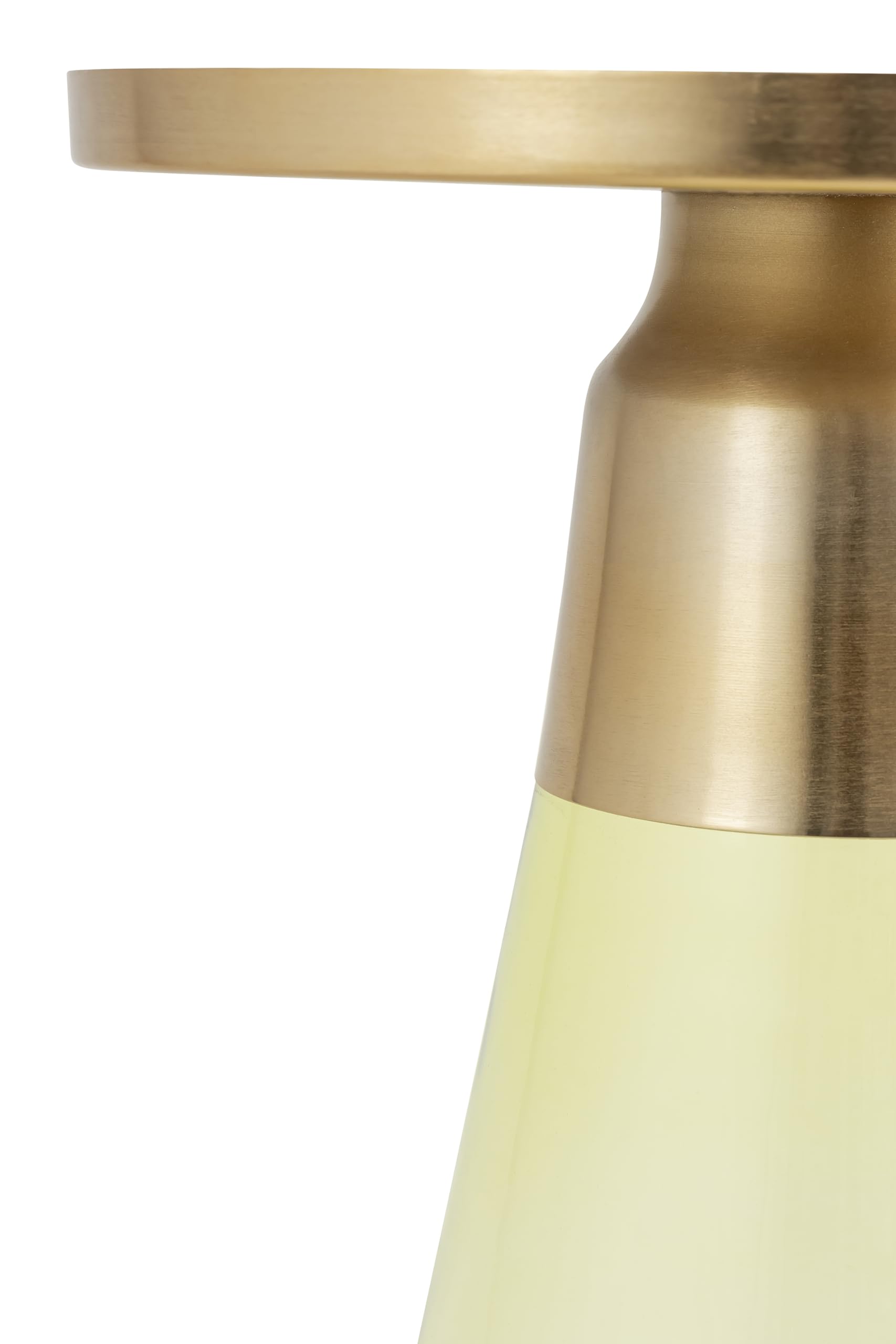 Modern Cylindrical Side Table with Glass Base and Sturdy Gold Metal Top, Round End Table with Tempered Glass, Accent Table, Drink Table, for Living Room & Bedroom, Green,Assembled