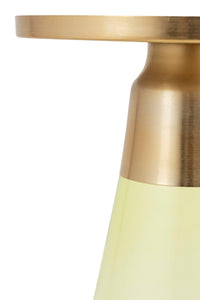 Modern Cylindrical Side Table with Glass Base and Sturdy Gold Metal Top, Round End Table with Tempered Glass, Accent Table, Drink Table, for Living Room & Bedroom, Green,Assembled