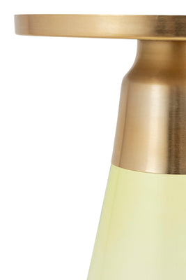 Modern Cylindrical Side Table with Glass Base and Sturdy Gold Metal Top, Round End Table with Tempered Glass, Accent Table, Drink Table, for Living Room & Bedroom, Green,Assembled