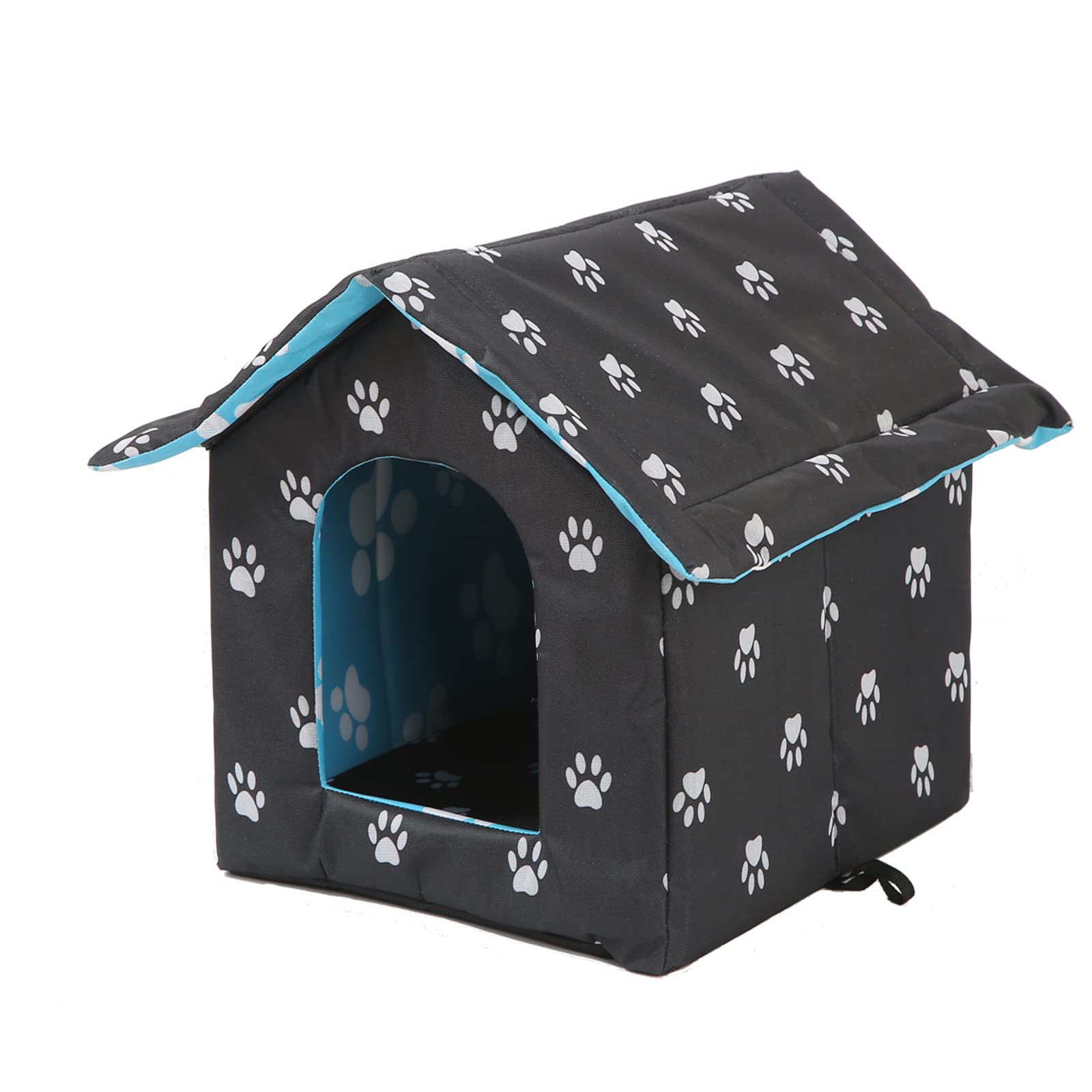 Outdoor Cat House, Cat Houses for Outdoor Cats, Weatherproof Warm and Insulated Cat House with Transparent Curtain Pet House, Stray Cats Shelter (Black, Medium-Houses)